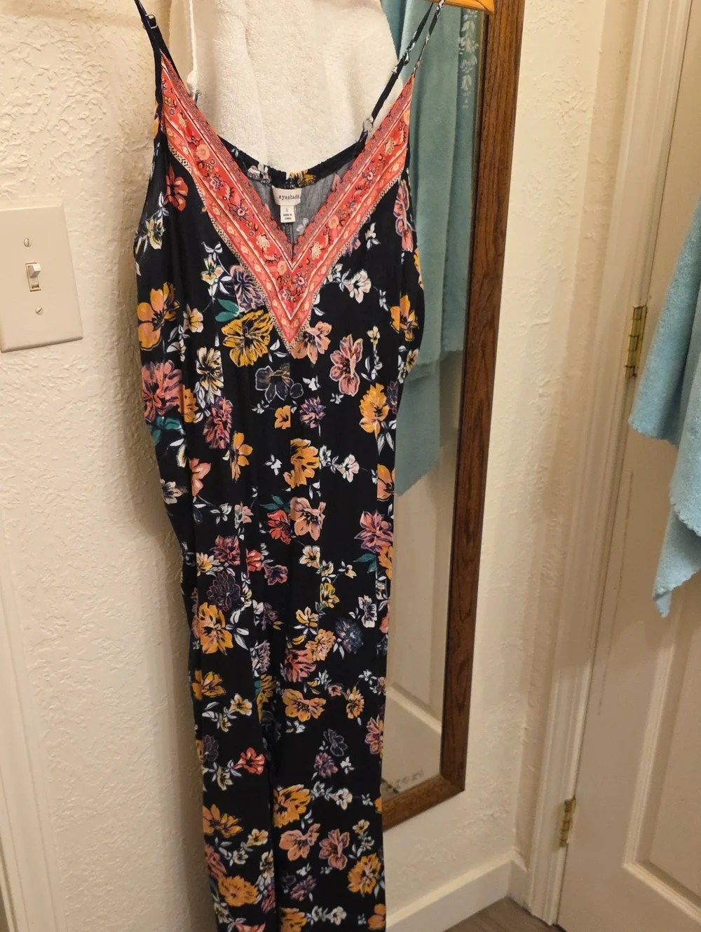 Eyeshadow Black Floral Maxi Jumpsuit with Coral V-Neck